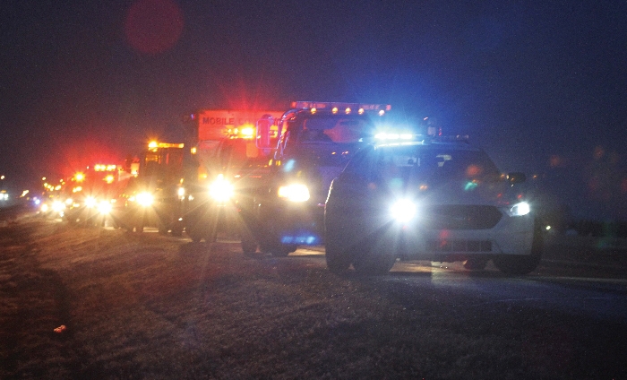 Emergency responders took part in a demonstration to draw attention to roadside responder safety in Moosomin in March.